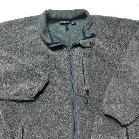Patagonia Vintage 90s USA made Deep Pile Grey Fleece Cardigan Sweater Jacket XXL - Picture 3 of 6